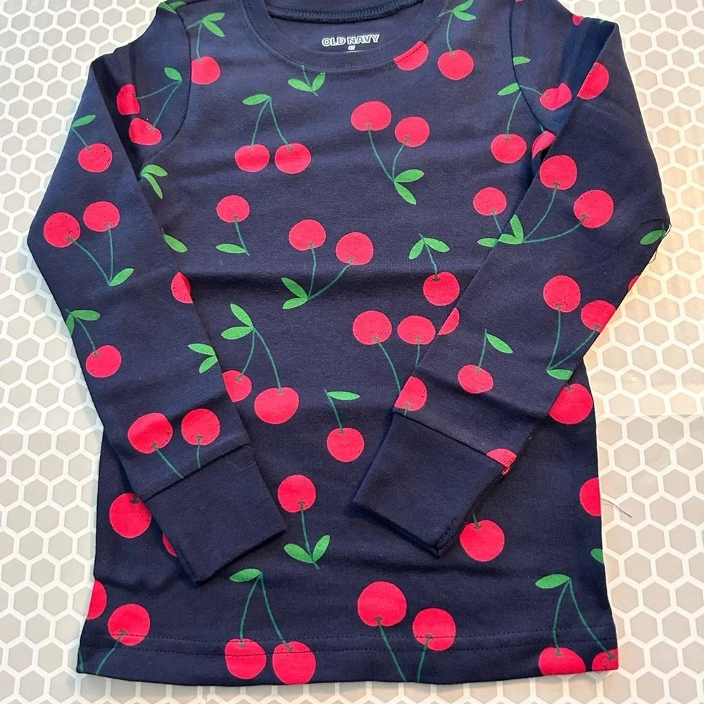NWT Old Navy Navy and Red Cherries Print Kids Pajama Set Size 4T